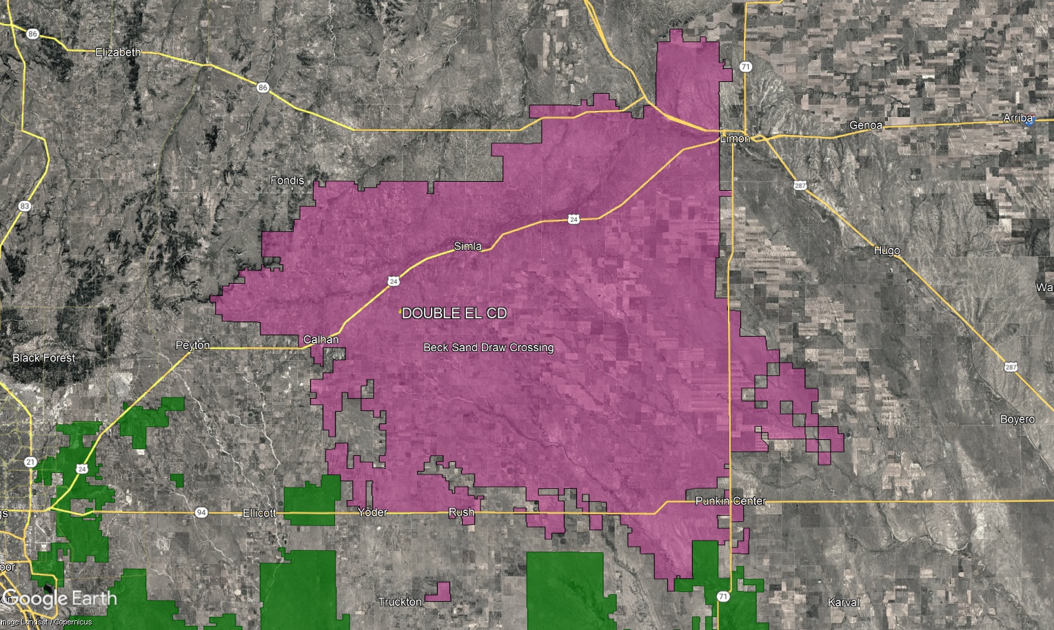 geographic map of Double El Conservation District boundaries