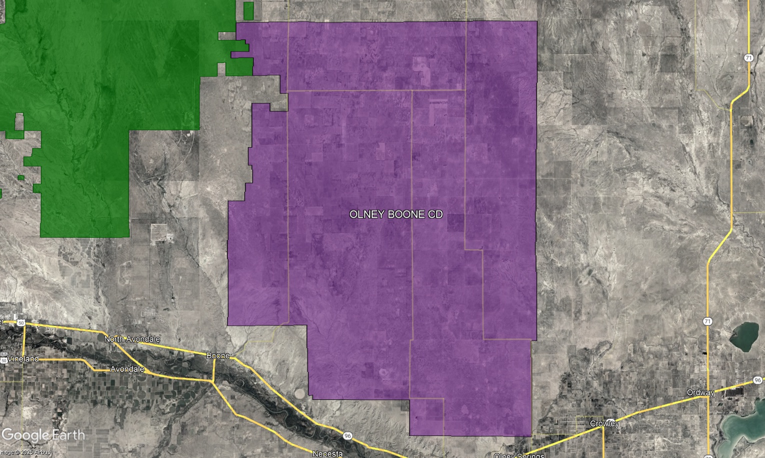geographic map of Olney Boone Conservation District boundaries